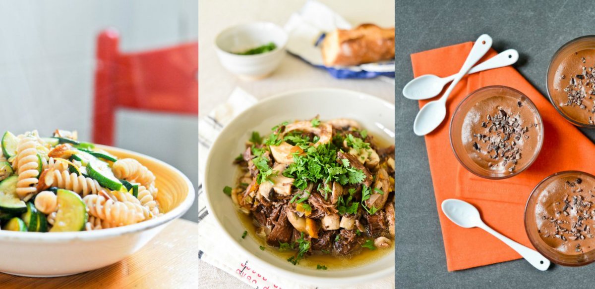 Zucchini Pasta with Almonds and Lemon Zest | Pressure Cooker Beef Bourguignon | Aquafaba Chocolate Mousse