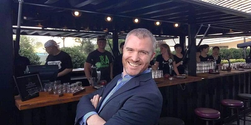 Simon McHendry, General Manager of East, gets excited for his new beer baby