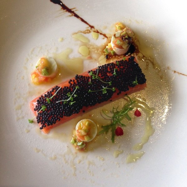 Slow cooked salmon with wasabi cream