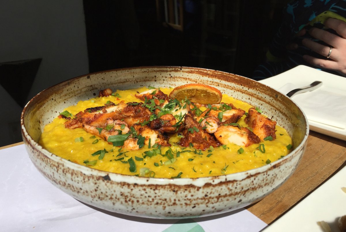 Grilled octopus risotto
