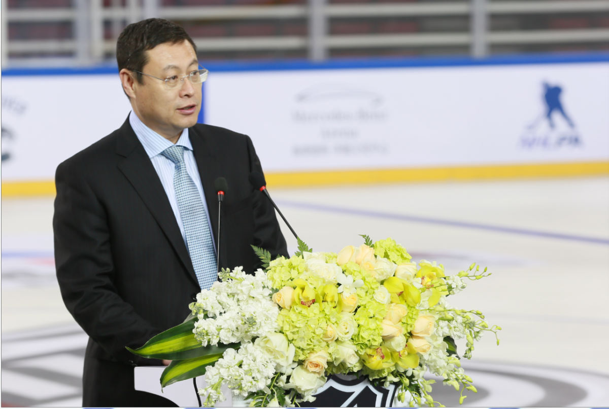 Zhou at the announcement of the exhibition games in Beijing this past March