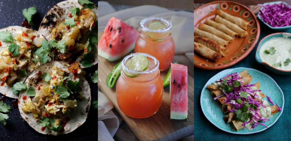 Potato and Egg Breakfast Tacos | Spicy Watermelon Margarita | Chicken Taquitos with Creamy Poblano Sauce