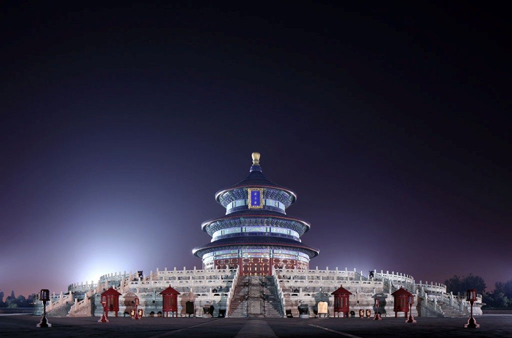 Visitors experiencing “The Temple of Heaven Under Glowing Neon“