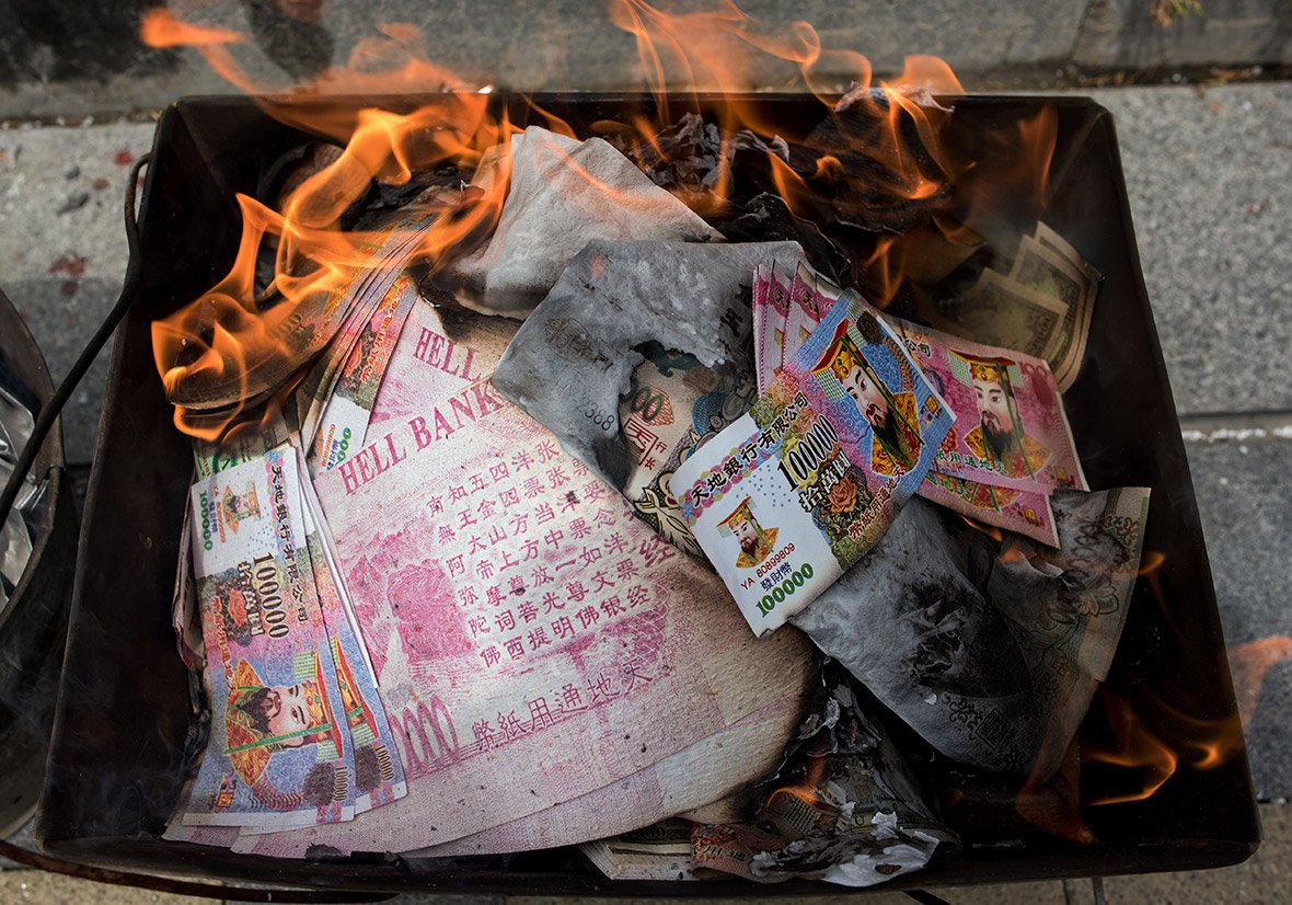 The traditional custom of burning paper money