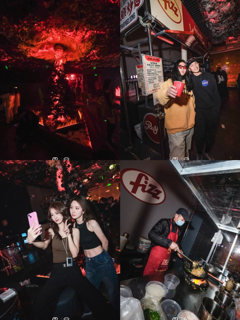 All the fun centers around a Christmas tree on fire and chow mein stand