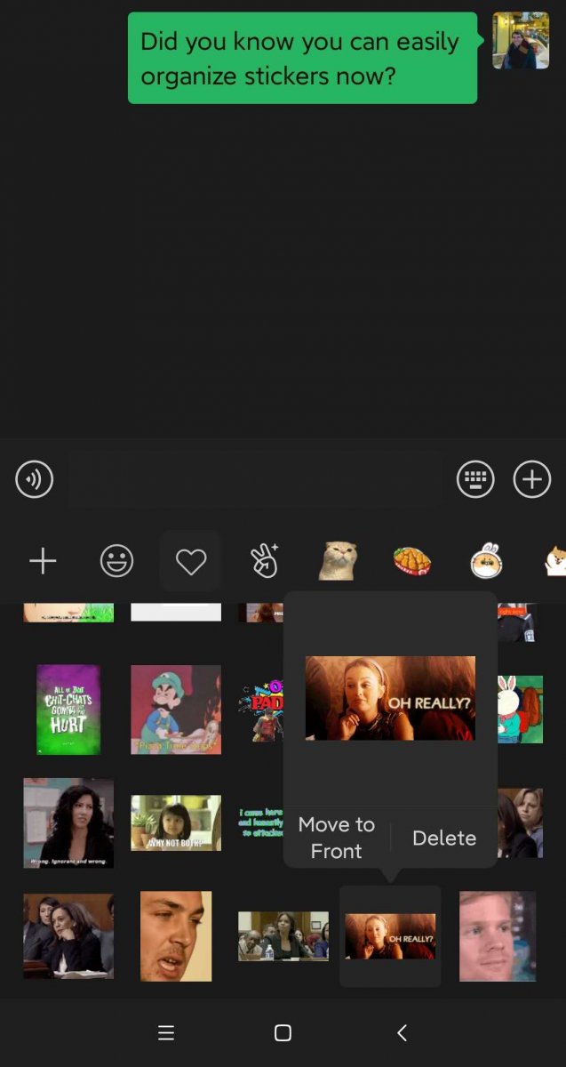Tap and hold stickers to move them to the front or delete them