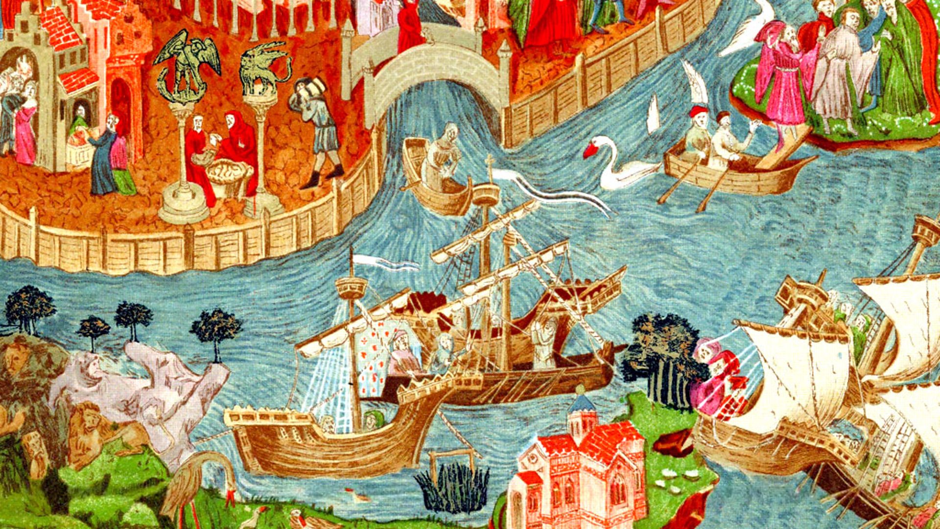 A vibrant painting depicting Marco Polo leaving Venice to travel to China- Ice cream facts